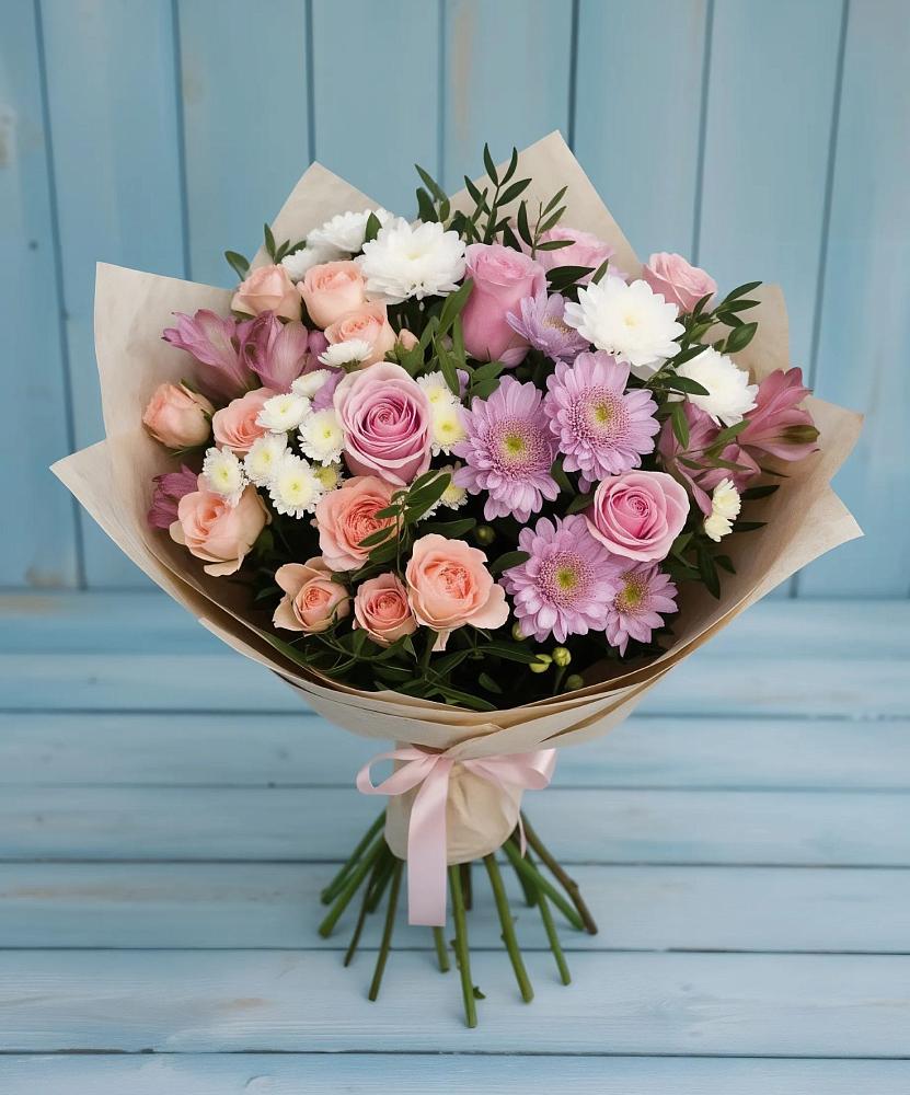 Букет цветов из: Хризантемы, Розы и Альстромерии в Назии