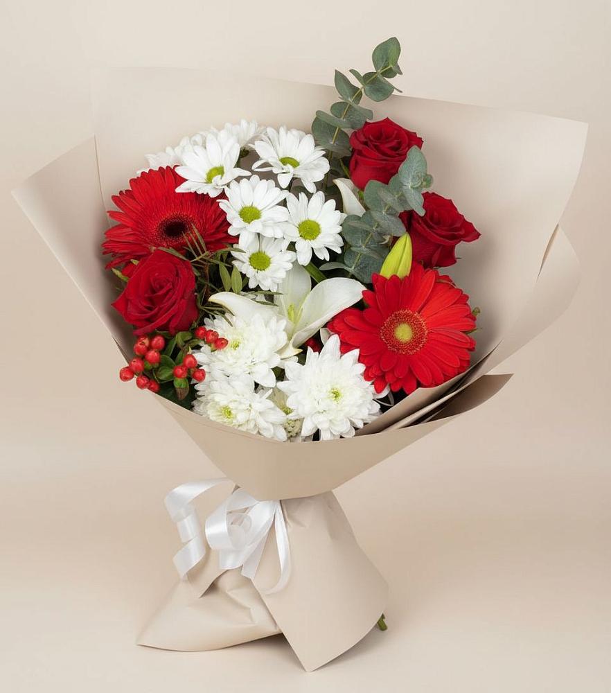 Букет цветов из: Розы, Хризантемы, Герберы и Лилии в Назии