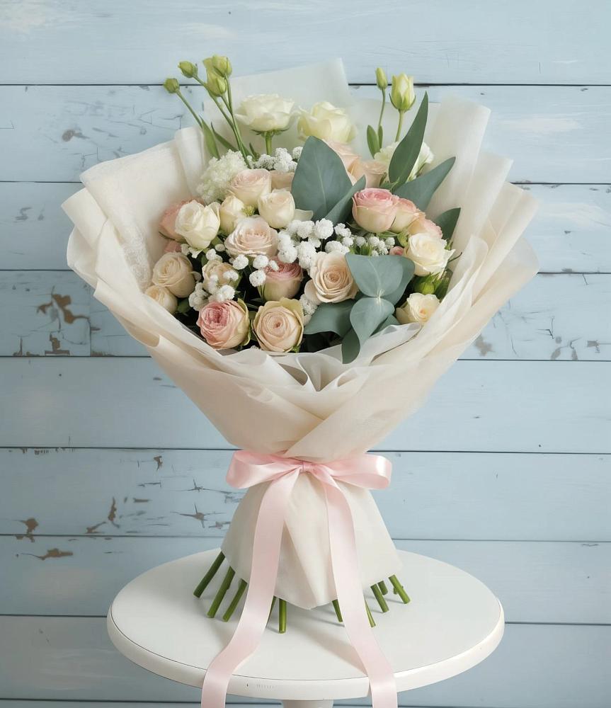 Букет цветов из: Розы и Лизиантусы в Назии