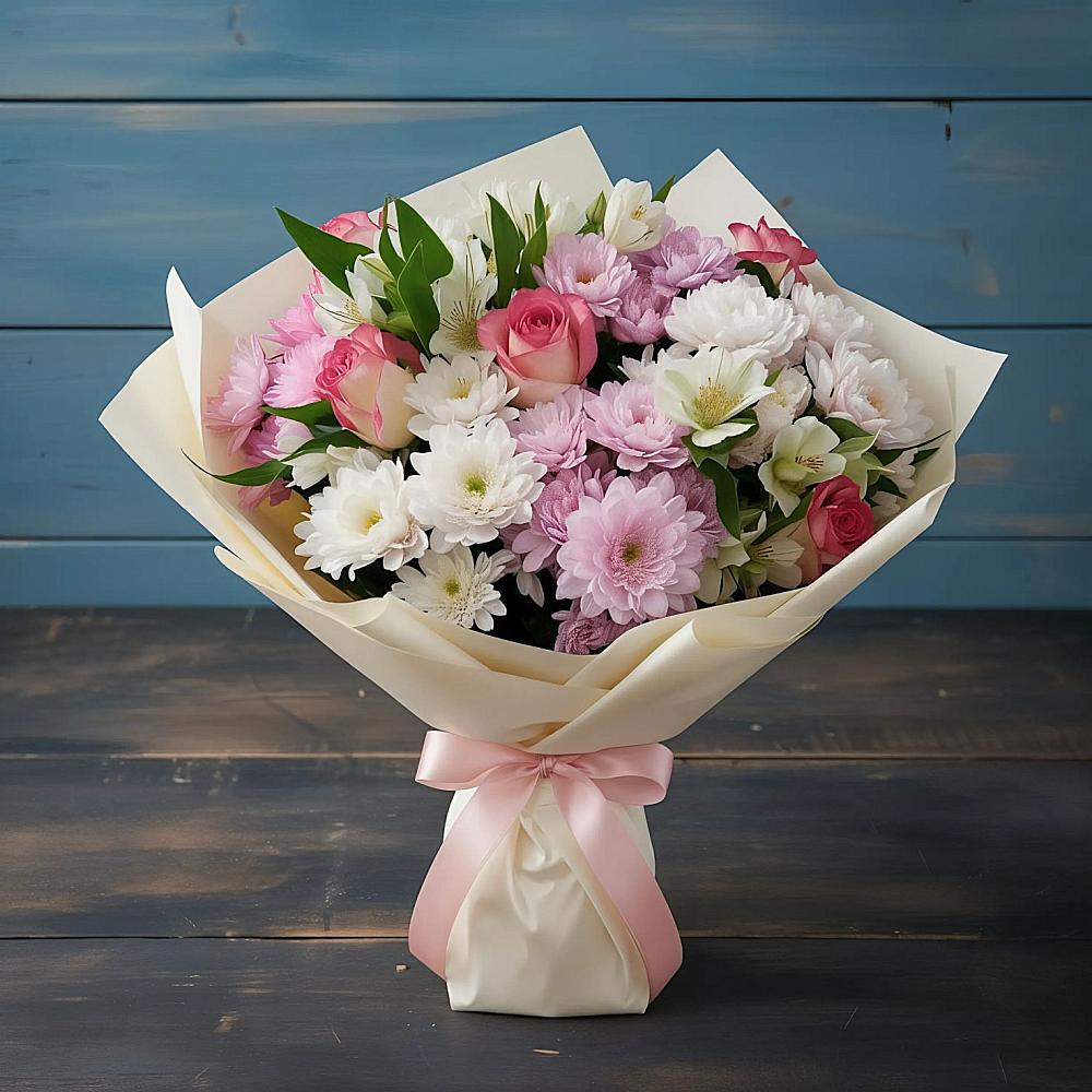 Букет цветов из: Хризантемы, Альстромерии и Розы в Назии